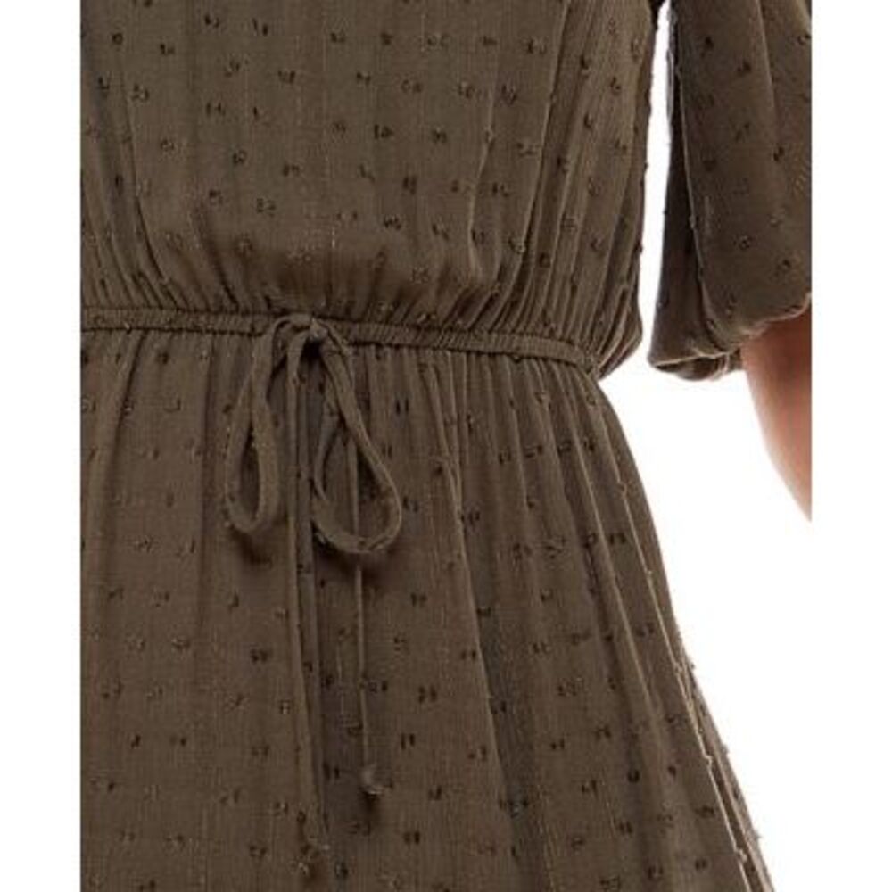 CITY STUDIO Womens Green Tie Waist Hem Elbow Sleeve Short Fit + Flare Dress M - Picture 4 of 4